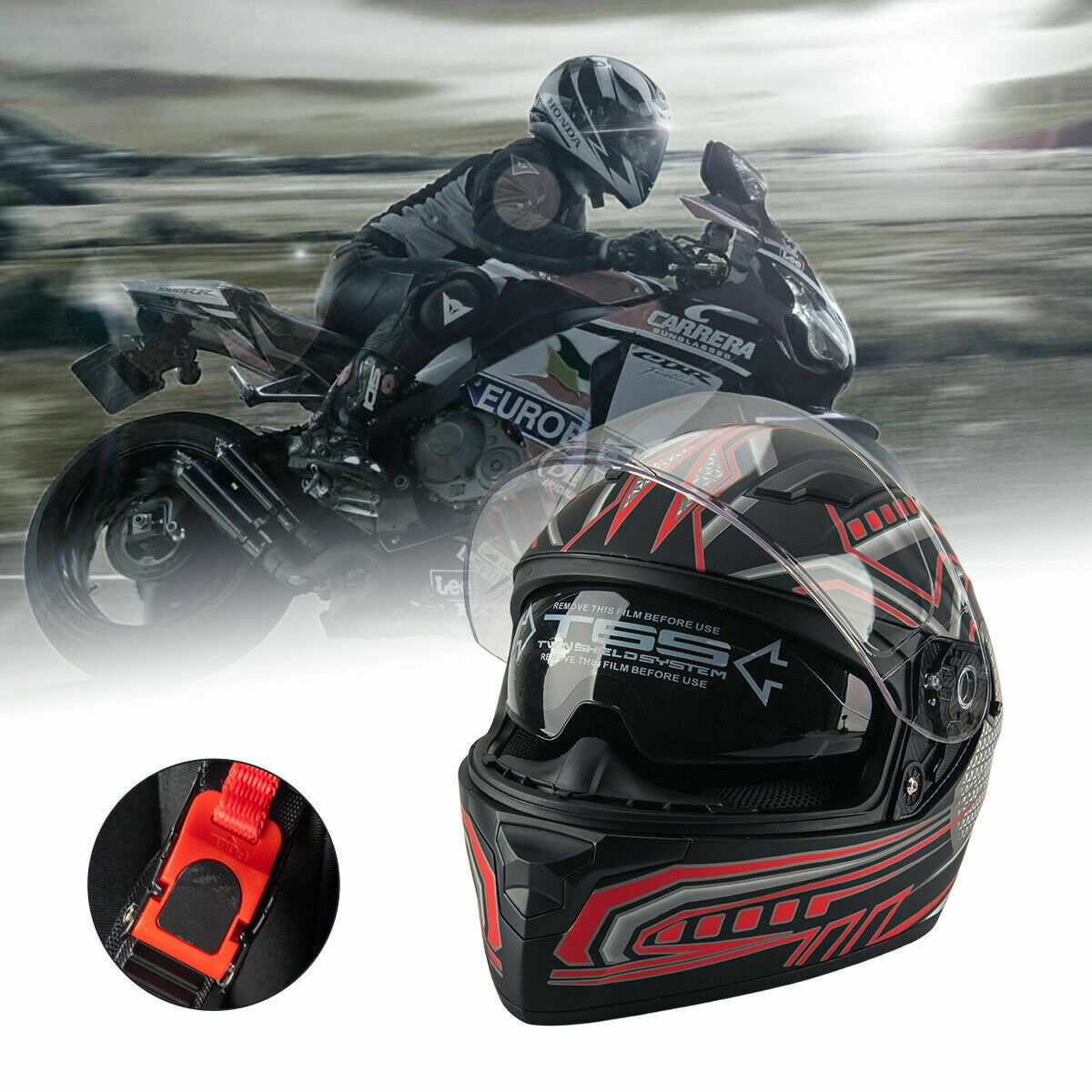 XL 6162CM Adult Motocross Helmet ATV Racing Helmet Protective w/Clear Shield US