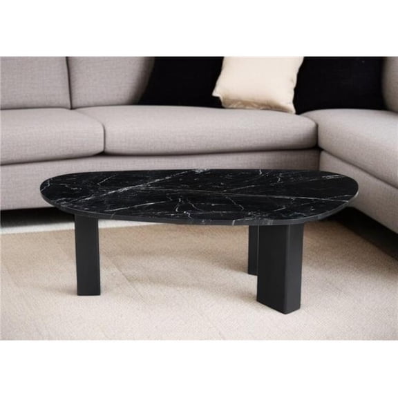 HomeRoots 565078 54 in. Black Genuine Marble & Wood Free Form Coffee Table