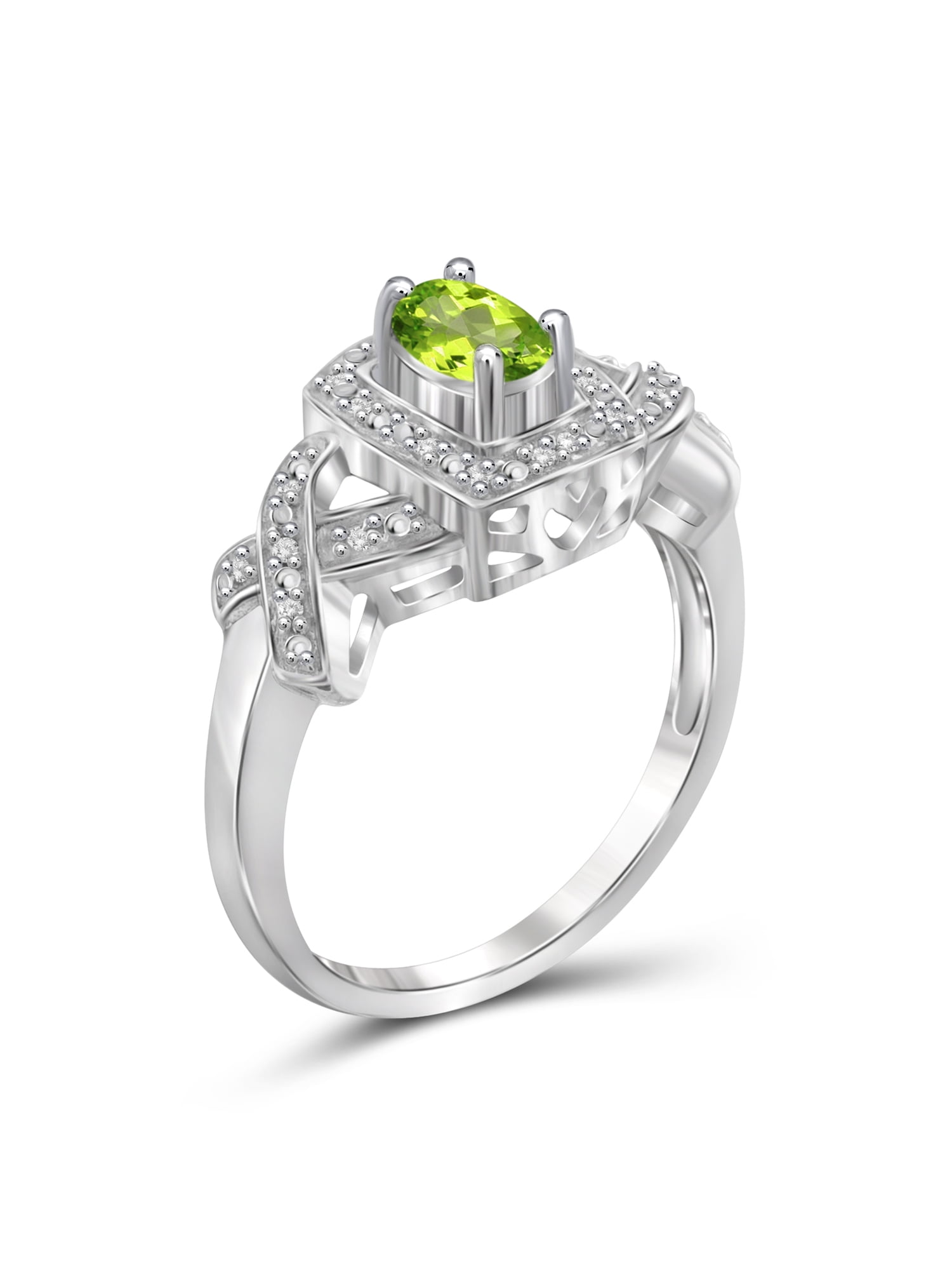 JewelersClub Peridot Ring Birthstone Jewelry – 0.50 Carat Peridot 0.925 Sterling Silver Ring Jewelry with White Diamond Accent – Gemstone Rings with Hypoallergenic 0.925 Sterling Silver Band