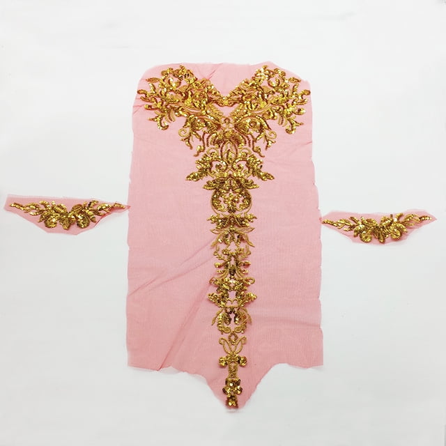Malla de lentejuelas, hilo dorado, pluma, cola de fénix, patrón de ramillete, bordado, pegatina de tela, vestido cheongsam, accesorios de decoración de escenario