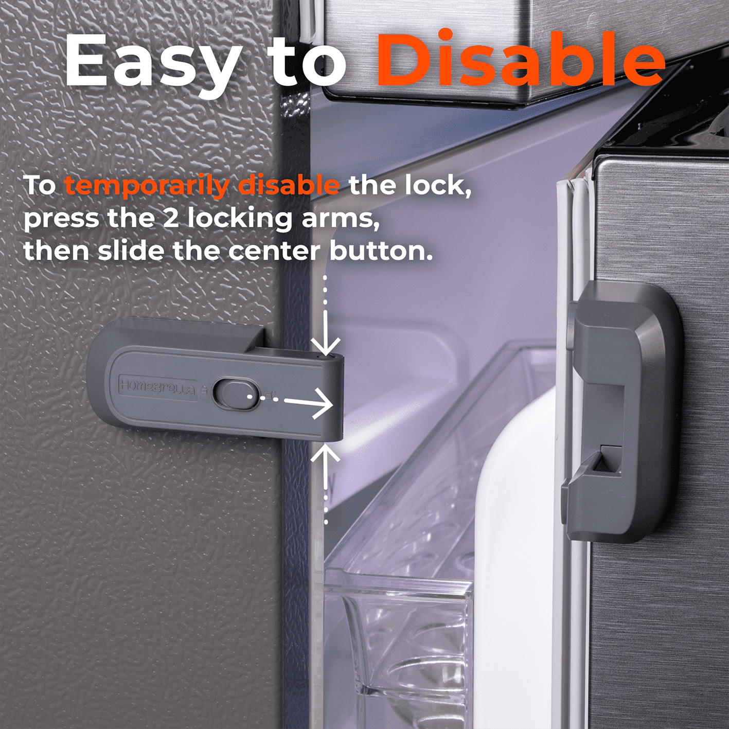 HomeBrella 2-Pack Child Proof Fridge Lock with Adhesive - No Tools Required - Refrigerator Lock for Kids - Freezer Latch to Keep Door Closed