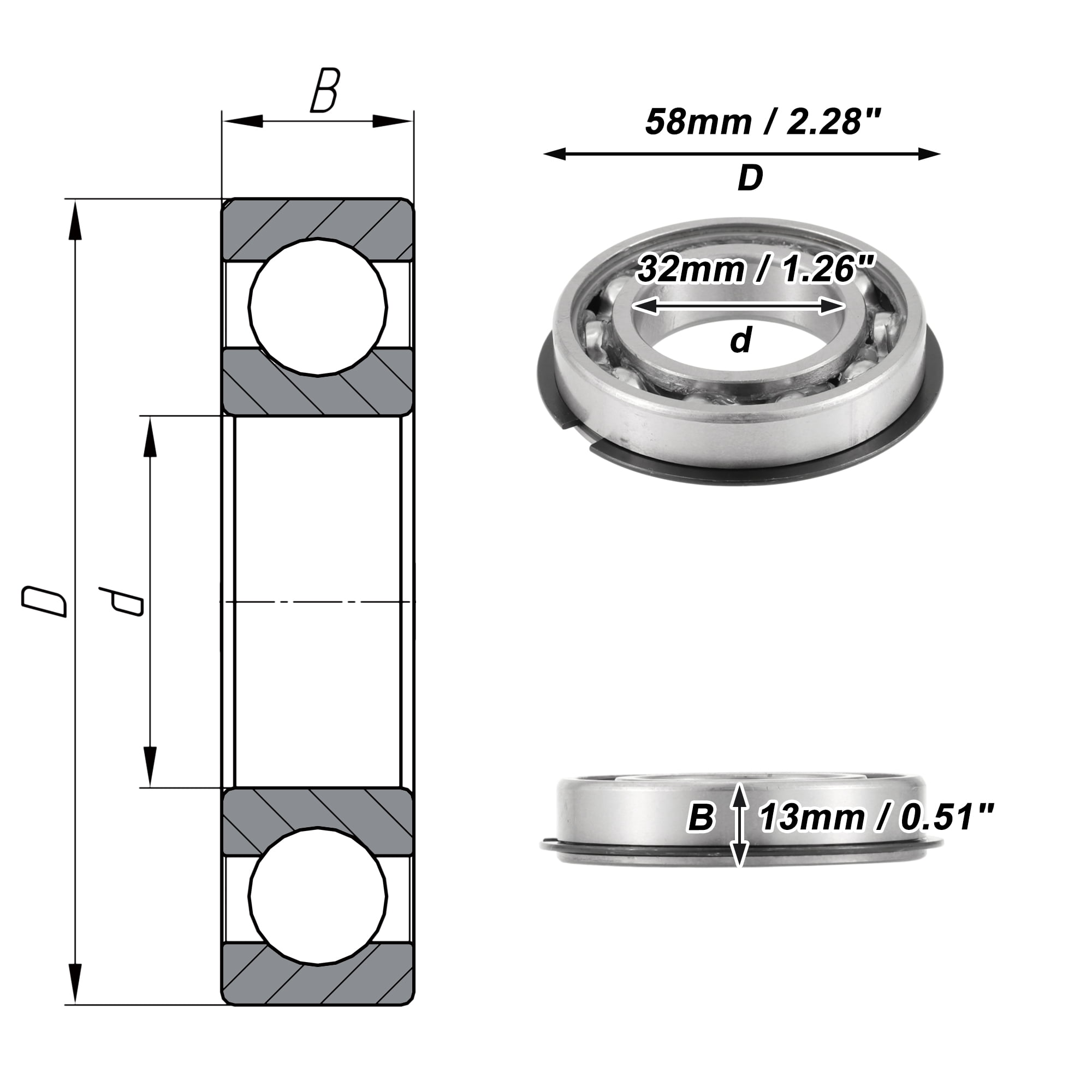 Unique Bargains 60/32NR Deep Groove Ball Bearings 32x58x13mm P4 Open Type Lubricated Bearings 1 Pcs Car Scooter Skateboard Wheel Universal Silver Tone