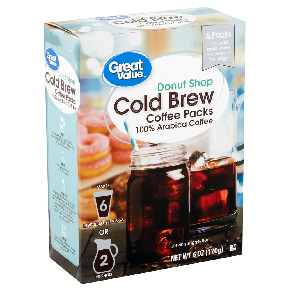 Great Value Donut Shop Cold Brew Coffee Packs, 6 count, 6 oz Walmart