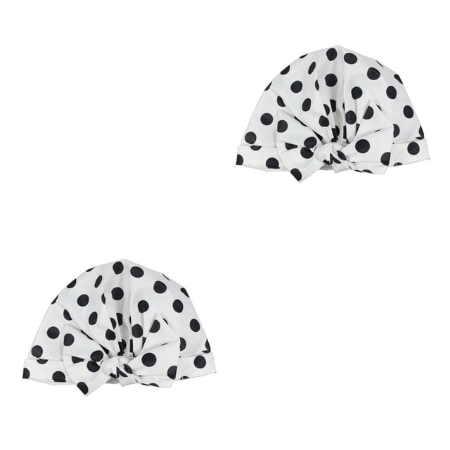 Injueey Ducha Gorros de baño Estampado de flores Impermeable Reutilizable Banda elástica Baño grueso Sombrero largo y corto Barbero Cocina Punto negro Punto negro 2piezas Injueey CBP384661