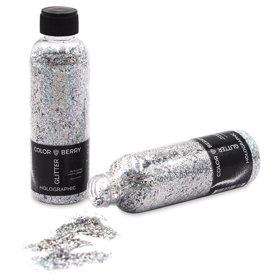 Colorberry Glitter - Holographic Silver, Chunky, 90 grams, Bottle