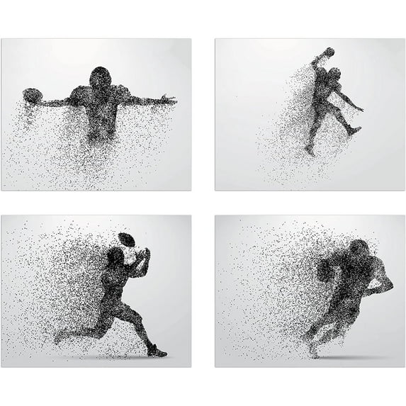Football Wall Art Prints - Set of 4 (5x7) Unframed Football Posters - Football Poster Set For Bedroom Man Cave - Football Wall Décor