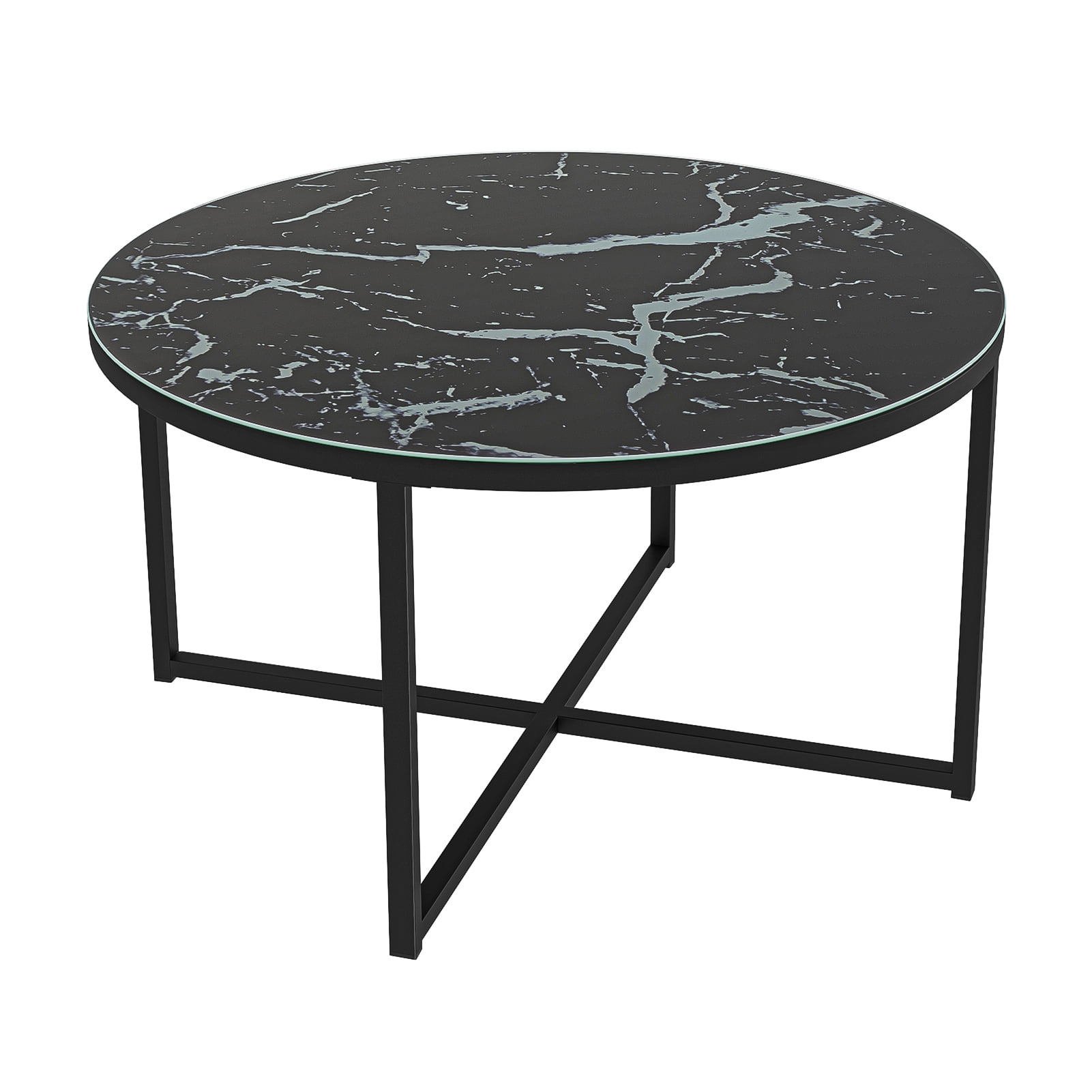 Kadyn Cross Legs Coffee Table, Modern Metal Sofa Center Table for Living Room, Round Table Cocktail Table with Metal Base, Black Kadyn Cross Legs Coffee Table, Modern Metal Sofa Center Table for Living Room, Round Table Cocktail Table with Metal Base, Black