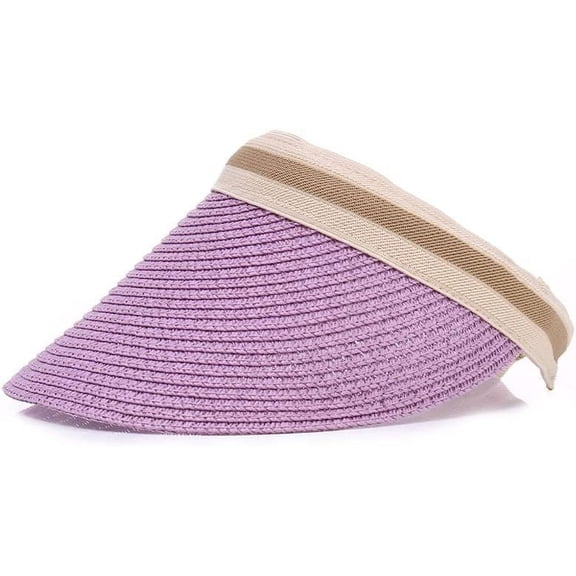 CoCopeaunt Women's Sun Hat Wide Brim Sun Visor Straw Hat, Ponytail Summer UV UPF Beach Outdoor Hat with Open-top Design