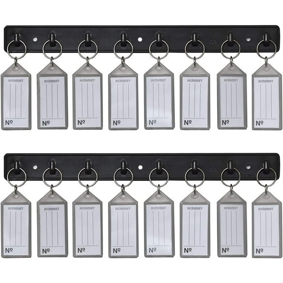 Acrimet Key Tag Rack w/ 8 Keyring Tags (Self-Adhesive Key Storage Rack) (2 Pack) (Black with Smoke Color)