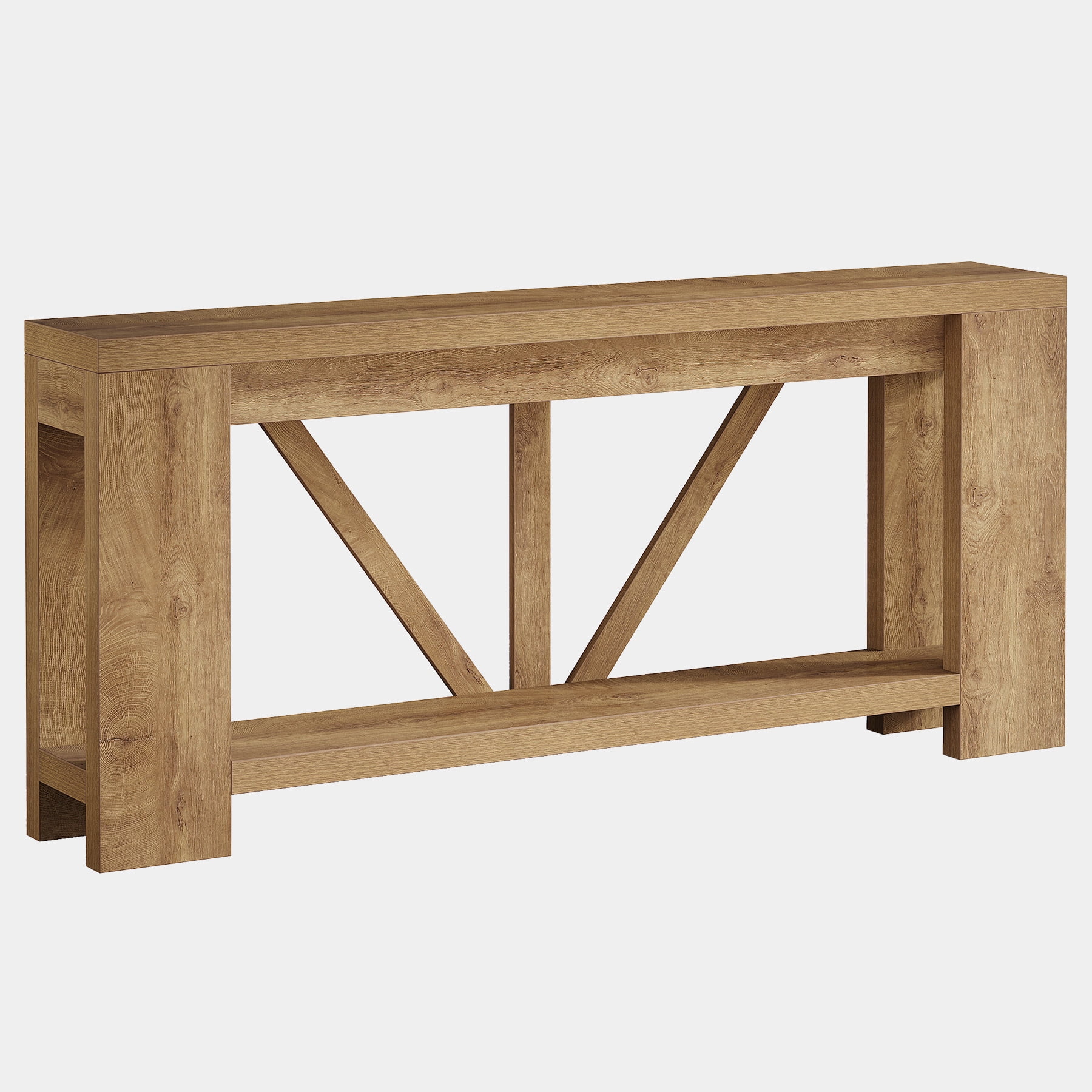 Fnova 70.9" Console Table, 2-Tier Farmhouse Entryway Table, Narrow Long Wood Sofa Table Behind Couch with V-Shaped Support for Living Room, Hallway, Foyer