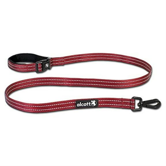 Alcott Weekender Leash with Reflective Stitching & Neoprene Padding, Adjusts 3' to 5' Long, Red