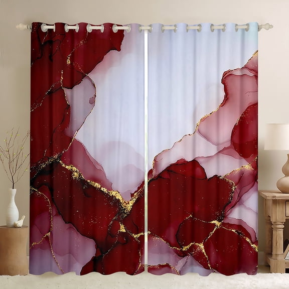Manfei Red Marble Blackout Curtains Set of 2 (52x84 Each), Abstract Watercolor Art Window Curtains, Marbling Stone Pattern Curtains and Drapes, Luxury Bedroom Decor