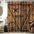 thumbnail image 2 of Texas Star Western Barn Door Shower Curtain Sets for Bathroom,Cowboy Hat Boots Wheel Decor Curtain, Vintage Rustic Wooden Board Farmhouse Bath Curtain with Hooks 72x72IN, 2 of 6
