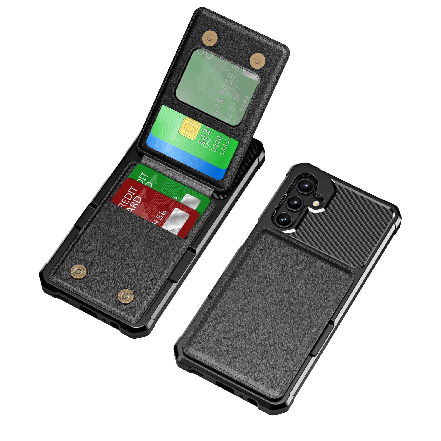 for Samsung Galaxy S22 Wallet Case, Built-in 4 Card Holders Kickstand Purse Cover, Military Grade Enhanced Corners Drop Protection, Rugged Protective Phone Case for Galaxy S22, Black