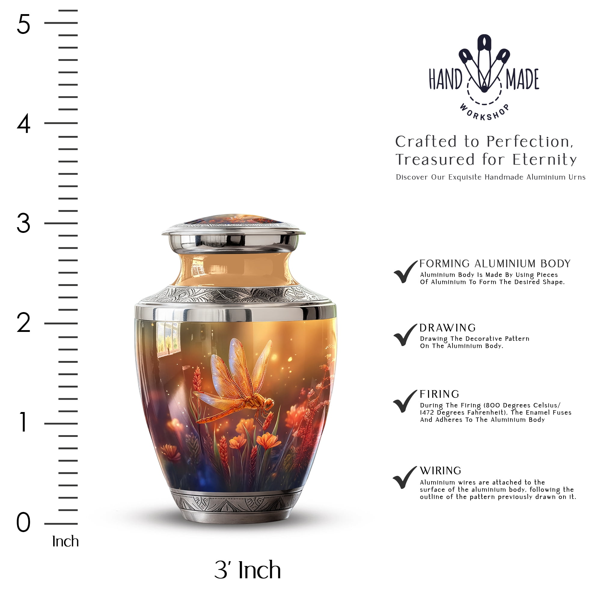Dragonfly urn for Ashes for Women - Large Urns for Human Ashes Adult Male Dad - Decorative Ash Holder for Mom & Dad - Small Urns for Men ( Size:- 10" 1Pc, 3" 1Pc )