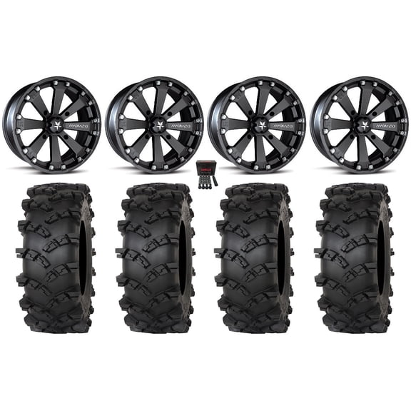 MSA Kore 14" Wheels Black 30" Outlaw M/T Tires Honda Foreman Rancher SRA