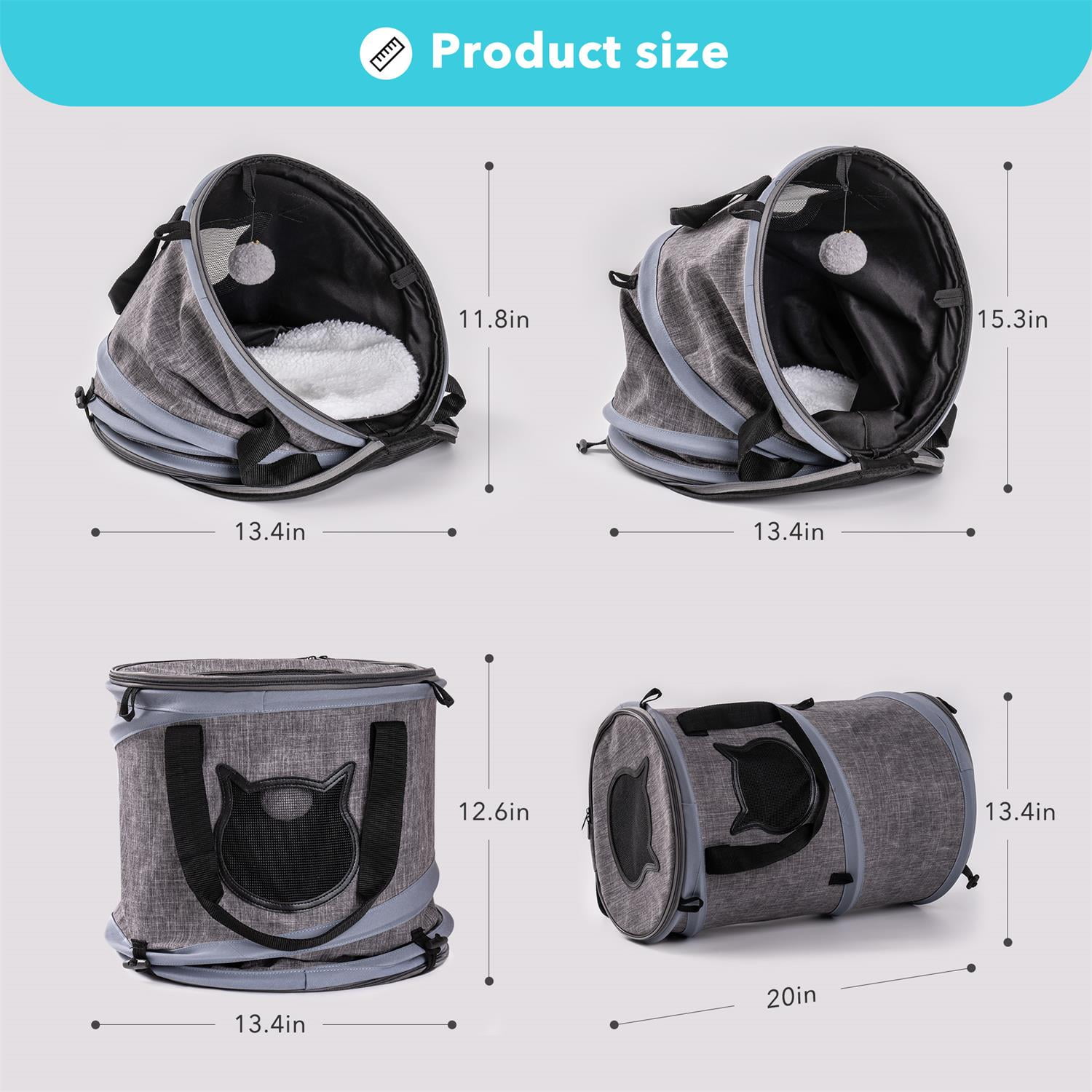 Pefilos 20" 3 in 1 Pet Carrier for Small Cats Dogs, Cat Carrier Travel Bag with Adequate Ventilation, Foldable Tunnel Pet Travel Carrier Bag Toy Cat Bed with Plush Balls, Black Pefilos 20" 3 in 1 Pet Carrier for Small Cats Dogs, Cat Carrier Travel Bag with Adequate Ventilation, Foldable Tunnel Pet Travel Carrier Bag Toy Cat Bed with Plush Balls, Black