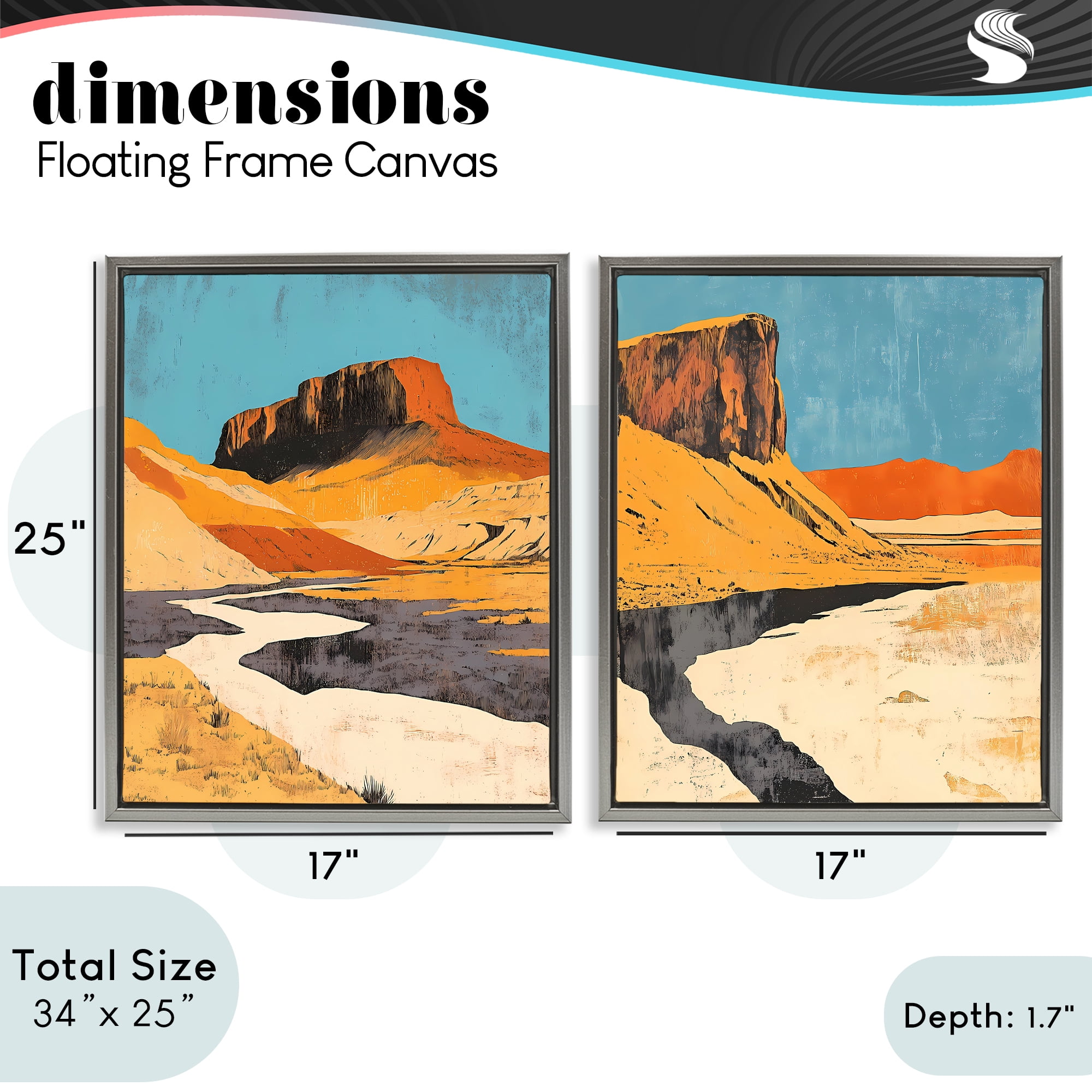Stupell Industries Desert Canyon Pass 2 Piece Gray Framed Floater Canvas Set, design by Walker Noble