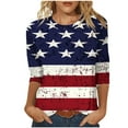 thumbnail image 2 of LYEAA American Pride 3/4 Sleeve Tops for Women July 4th Patriotic Print Round Neck Cotton T-Shirt Casual Summer Vacation Outfit Blue S, 2 of 5