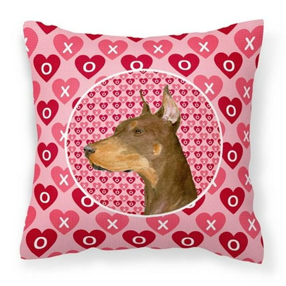Doberman Hearts Love & Valentines Day Portrait Fabric Decorative Pillow, 14 x 3 x 14 in.