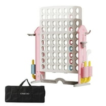 UNICOO Giant 4 in A Row Game with Carry Bag, Basketball Hoop, Ring Toss Game, 4-to-Score Game | Large Outdoor Yard Game, Parties & Gatherings Games (Pink & White)
