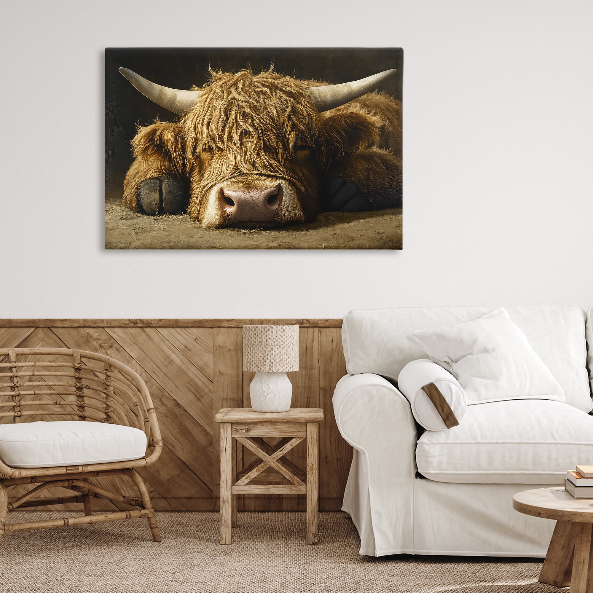 Stupell Industries Sleeping Highland Cow & Hoof Canvas Wall Art, design by The Wands Want