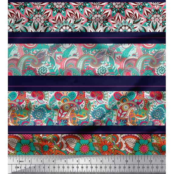 Soimoi Cotton Poplin Fabric Stripe,Floral & Paisley Printed Fabric 1 Yard 42 Inch Wide