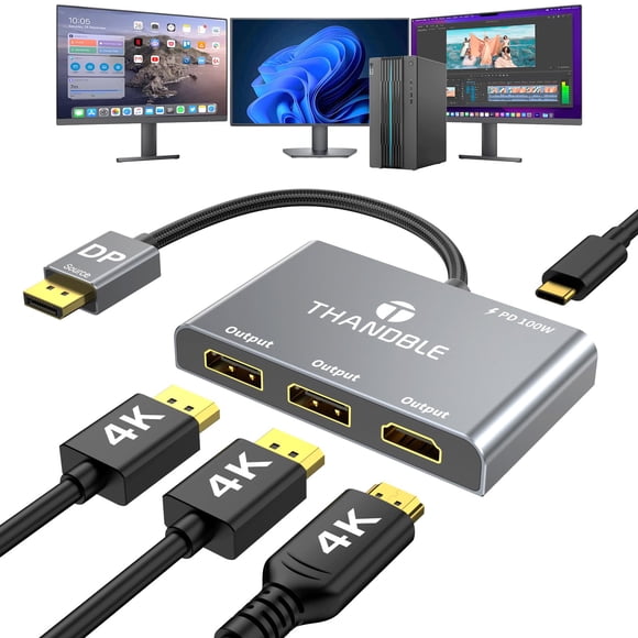 Adaptador THANDBLE de DisplayPort a Dual DisplayPort y HDMI 4K60Hz