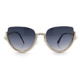 thumbnail image 3 of Womens Upside Down Half Rim Bling Pearl Metal Frame Cat Eye Sunglasses Gold - Smoke, 3 of 8