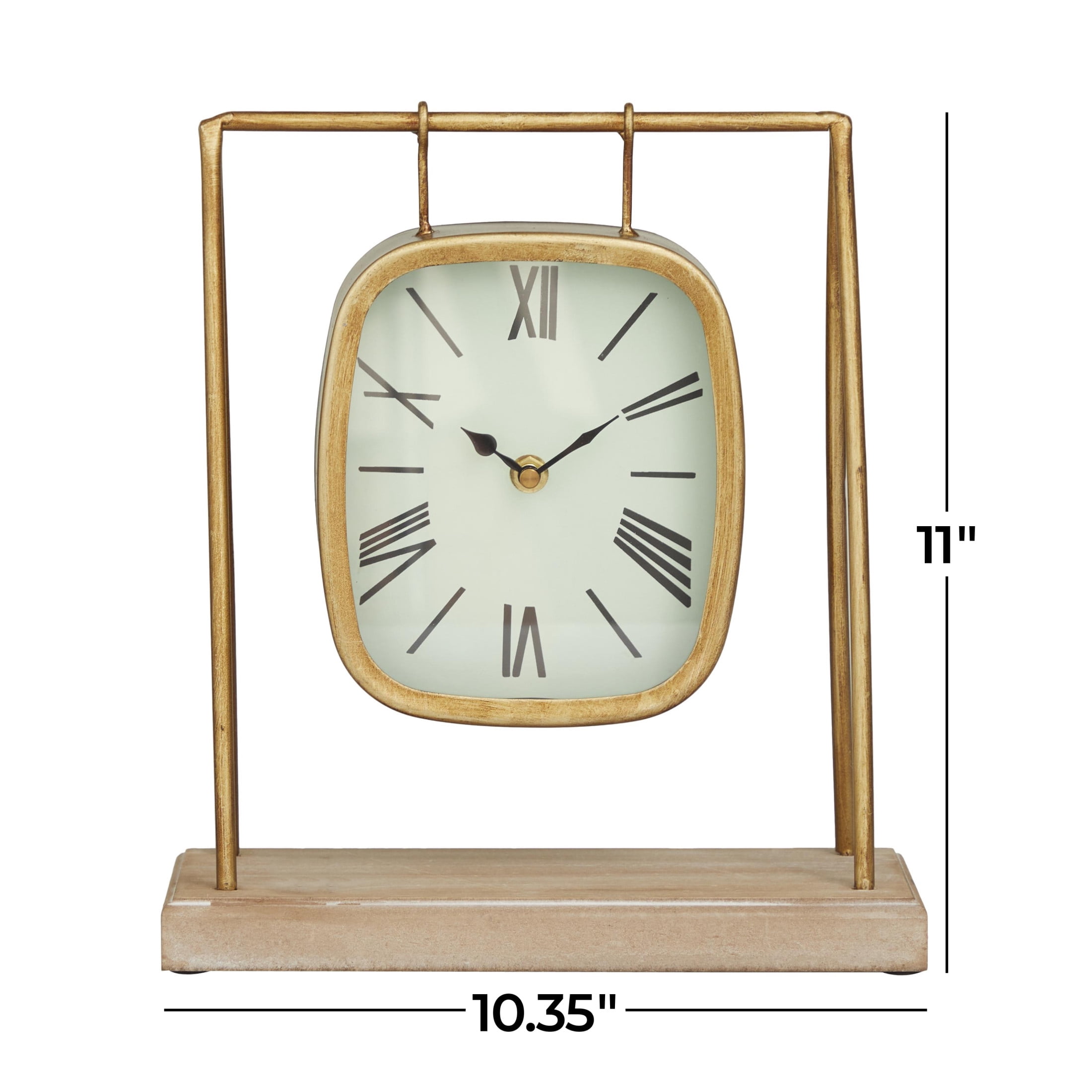 DecMode 11" Gold Metal Suspended Hanging Clock with Wood Base