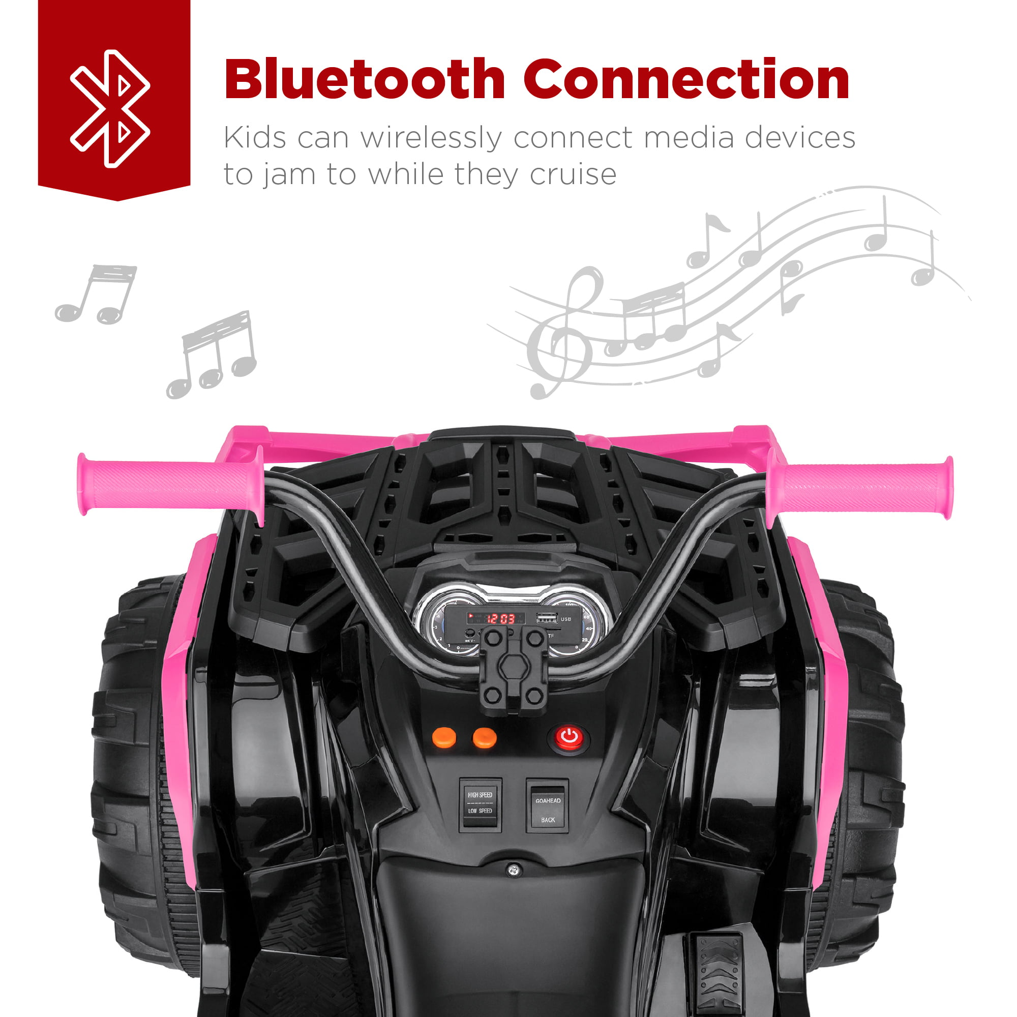Best Choice Products 12V Kids Ride-On ATV Quad w/ Bluetooth, 3.7mph Max, Treaded Tires, LED Lights, Radio - Pink - 2