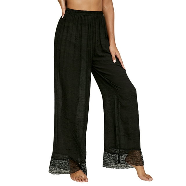 SAYOO pantalones de playa de encaje femenino fluoroscopia de encaje delgado fiesta de ocio de primavera pantalones de pierna ancha sueltos SAYOO moda
