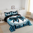 thumbnail image 3 of Erosebridal Striped Bowknot Bedding Full Comforter Set, Blue Black Down Comforter, Lace Bow Room Decor, Ultra Soft 3 Pieces, 3 of 7
