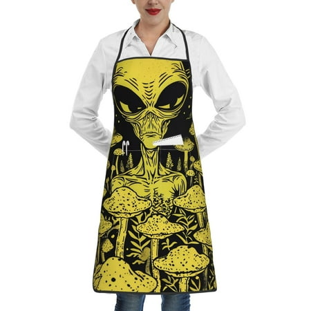 

Qekee saucerman Mushroom Forest Print Adjustable Bib Apron Resistant with Pocket Cooking Kitchen Aprons for Women Men Server Chef Apron