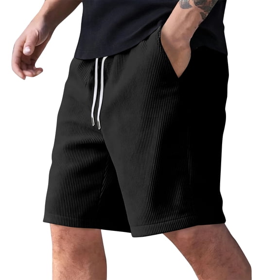 Inglocry Men's Corduroy Shorts Casual Elastic Waist Drawstring Summer Beach Vacation Shorts with Pockets 2026 Black XL
