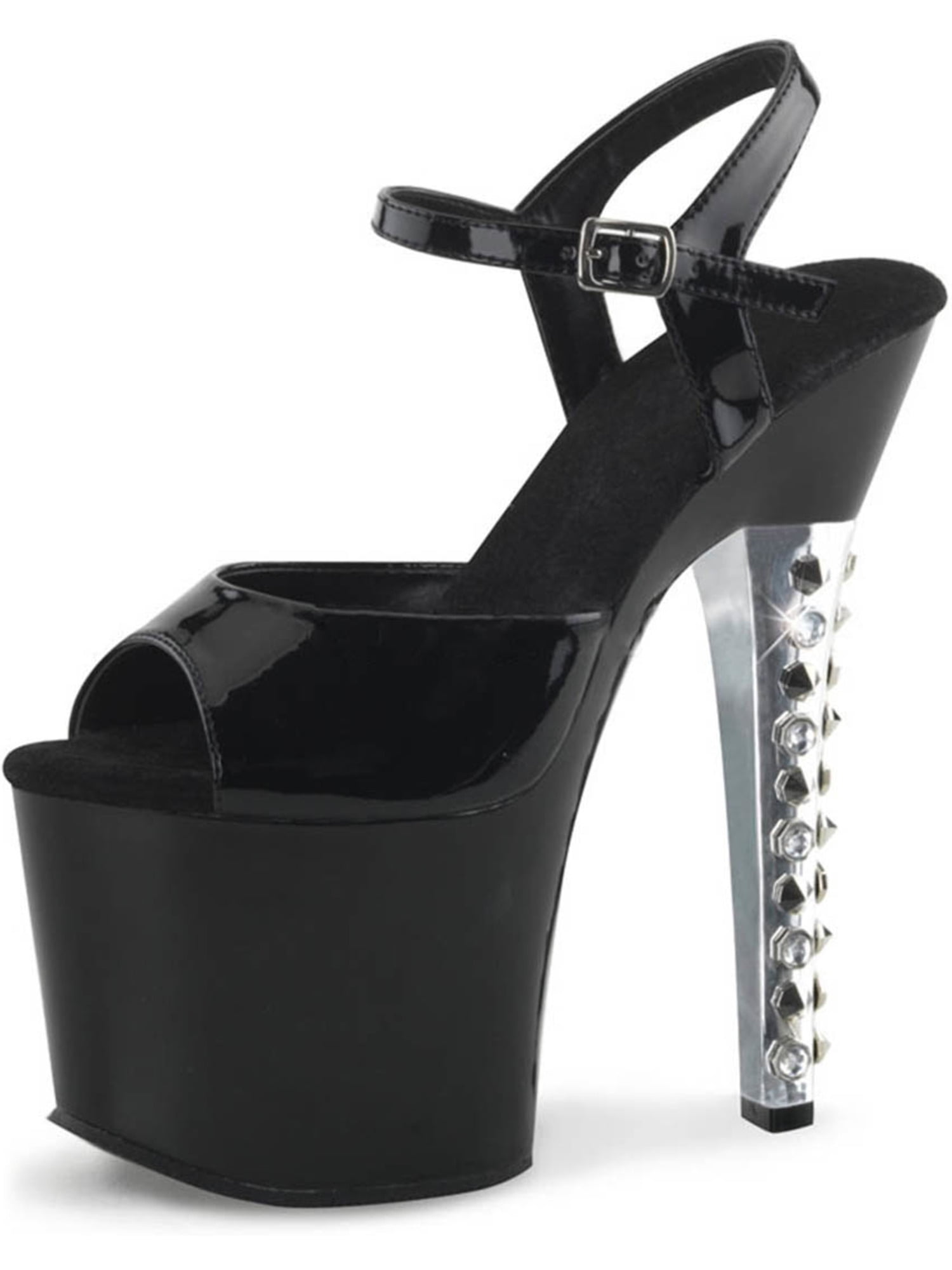 Glossy Black Platform Heels with Shiny Silver Rhinestone Studded 7 Inch Heels Size: 12 Glossy Black Platform Heels with Shiny Silver Rhinestone Studded 7 Inch Heels Size: 12