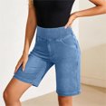 thumbnail image 6 of UDAUDU Bermuda Jean Shorts for Women High Waisted Tummy Control Stretchy Pull On Denim Knee Length Shorts with Pockets Light Blue 2XL, 6 of 7