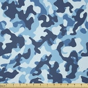 Camouflage Fabric by The Yard, Costume Pattern with Vibrant Color Palette Abstract Composition Concealment, Stretch Knit Fabric for Clothing Sewing and Arts Crafts, 2 Yards, Coconut Blue, by Ambesonne