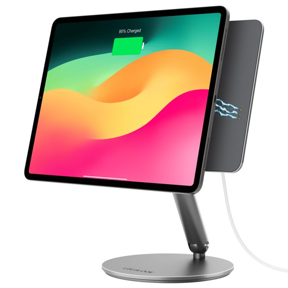 [Upgeade] LULULOOK Wireless Charging Magnetic Stand for iPad Pro 6th/5th/4th/3rd/ iPad Air 11 inch M3/M2, 360&Acirc;&deg;Adjustable Foldable Aluminium Tablet