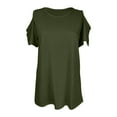 thumbnail image 4 of ZQGJB Plus Size Cold Shoulder Tops for Women Summer Short Sleeve Casual Solid Color Round Neck Pullover Long Tshirt Loose Flowy Comfy Tunic Blouse Army Green M, 4 of 6
