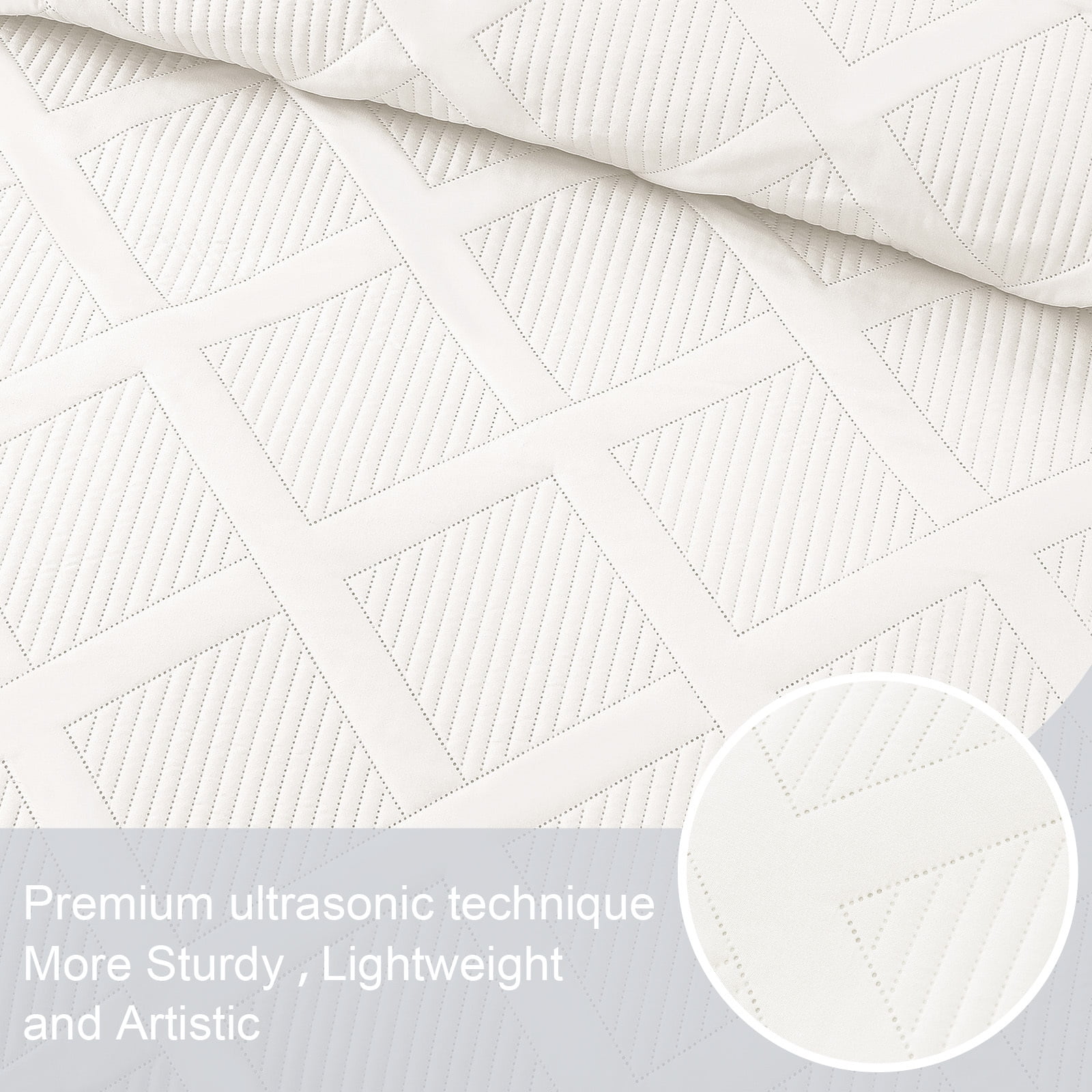 Exclusivo Mezcla Ultrasonic Twin Quilt Set, 2-Piece Lightweight Bedspreads Modern Striped Coverlet, White