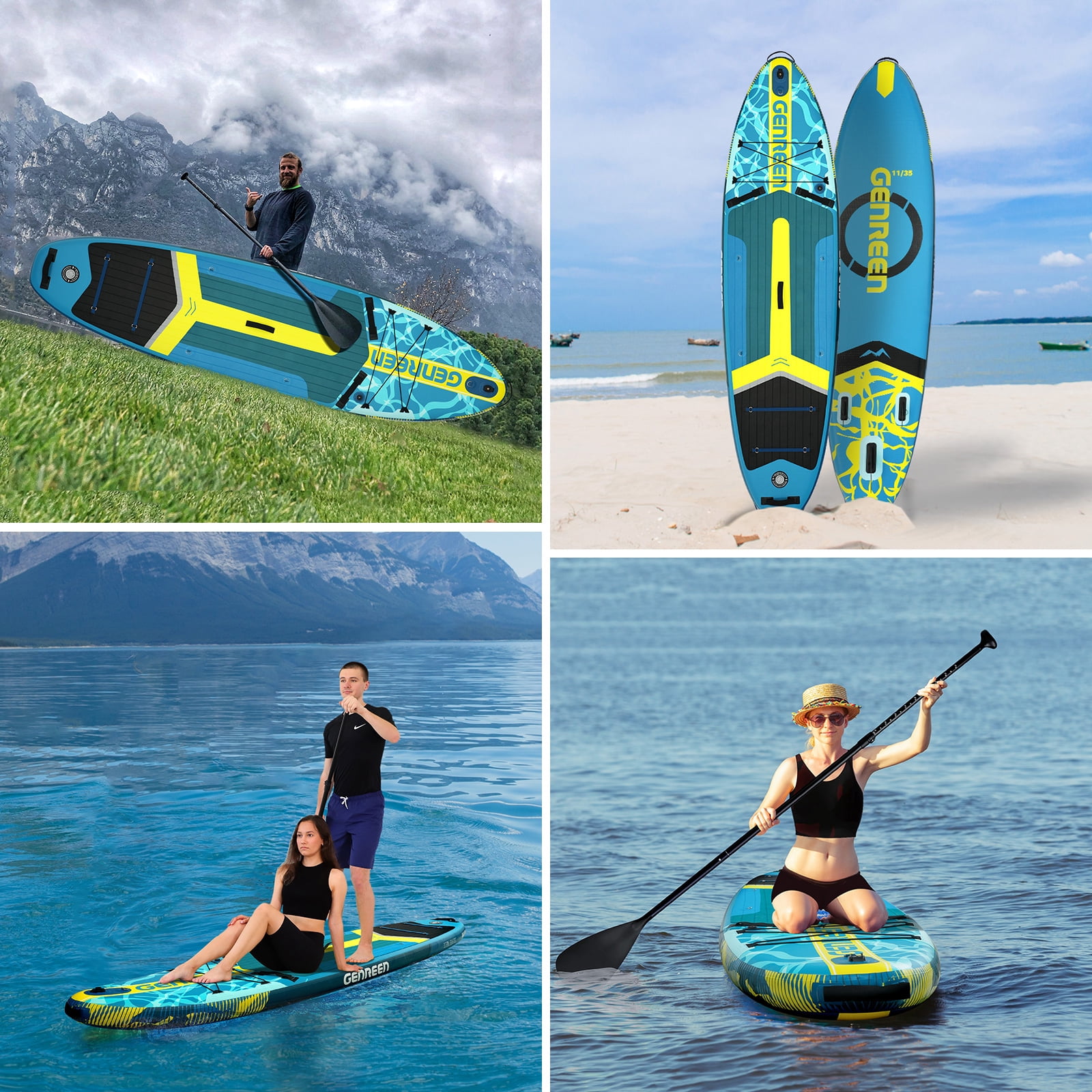 Genreen Inflatable Fishing Paddle Board 11ft Stand up Paddle Board with Full SUP Premium Accessories