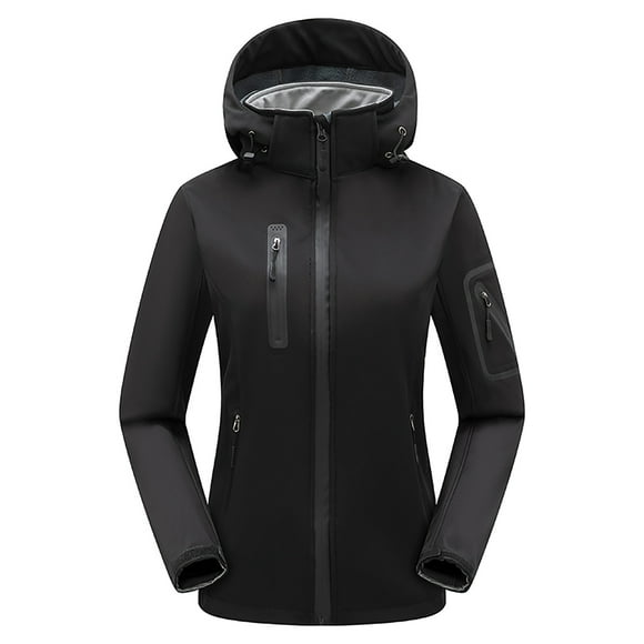 XFYSSS Fashion Women's Solid Color Zipper Pocket Outdoor Soft Shell Fleece Warm Mountaineering Jacket Assault Jacket Long Sleeve Hooded Casual Outwear & Jackets