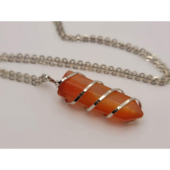 Silver tone Carnelian Wire wrapped Crystal Necklace