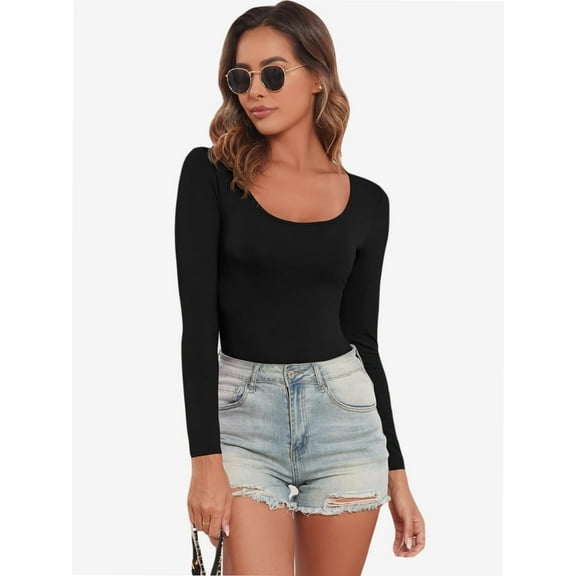 Women's Scoop Neck Short Sleeve Shirts Slim Fitted Casual Basic Top Blouses