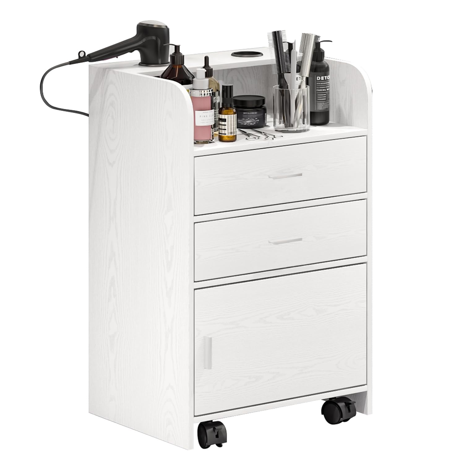 Catrimown Salon Station, Storage Cabinet with 2 Drawers & Large Cabinet, White