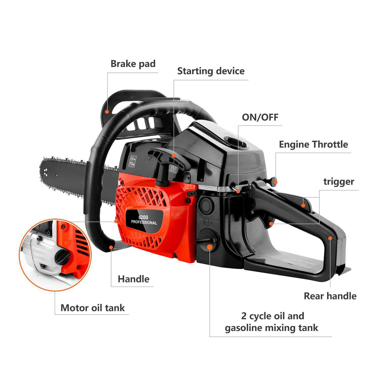 Total Length 35_Inch Chainsaw for Farm Yellow Black COOCHEER 62CC Gas Chainsaws Garden and Ranch 3.5HP Guide Board Chainsaw Gasoline Powered Handheld Cordless Petrol Gasoline Chain Saw 