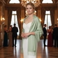 thumbnail image 3 of Pashmina Shawls Scarf for Women Large Silky Wraps for Evening Dress Bridesmaid Wedding Winter SageGreen, 3 of 7