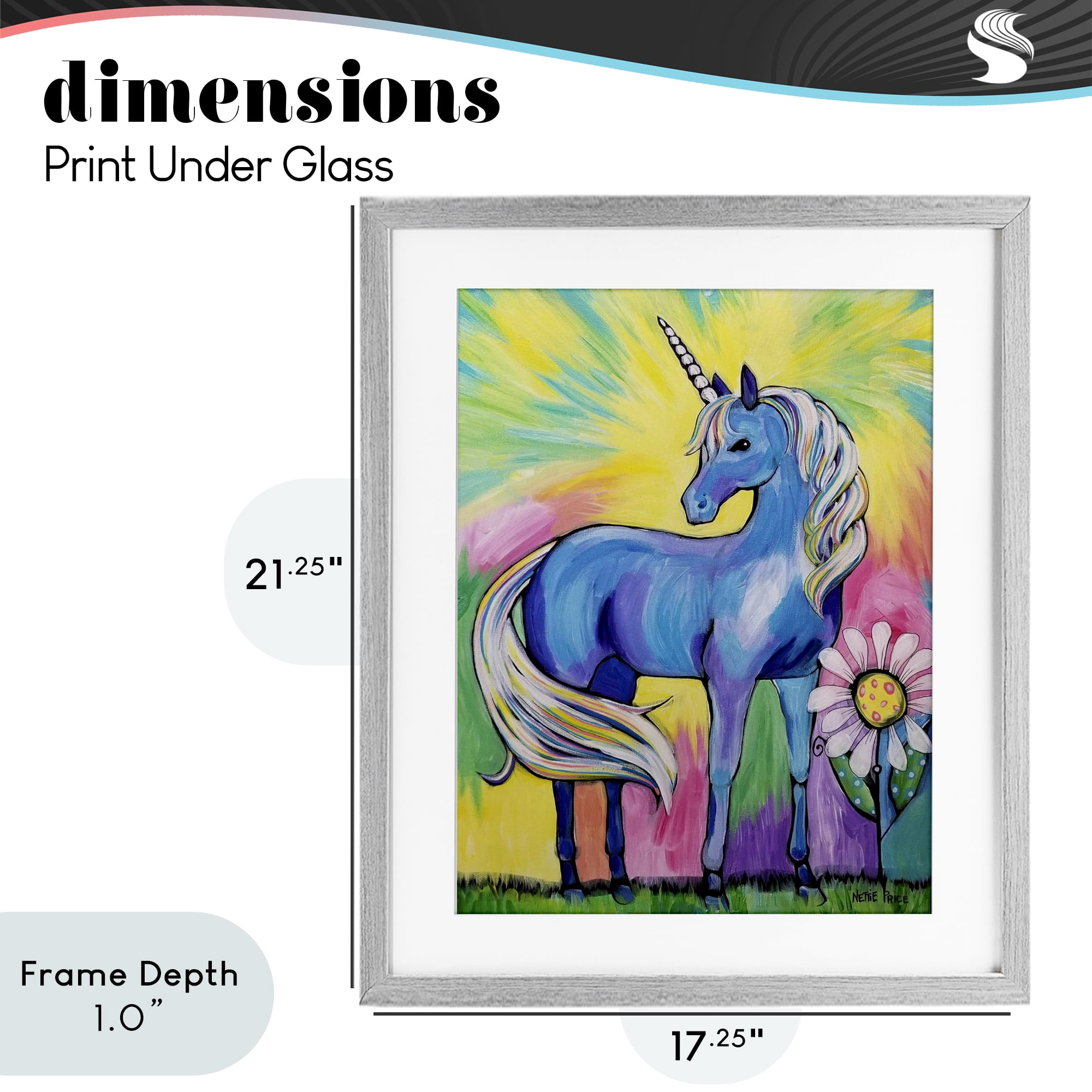 Stupell Industries Magical Unicorn in Rainbow Meadow Gray Framed Print Under Glass, design by Nettie Price