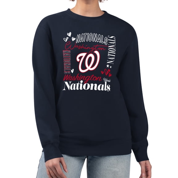 Women's G-III 4Her by Carl Banks Navy Washington Nationals Collage Team Graphic Fleece Pullover Hoodie